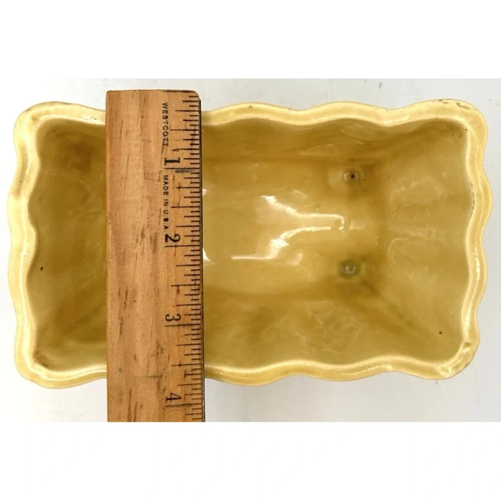 Vintage MCM California Pottery Planter Mustard Yellow Ribbed Rectangular USA